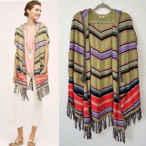 Anthropologie Moth Calexico Poncho Sweater Hooded Vest Cardigan Striped Sz XS S